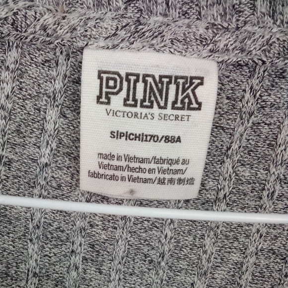 Pink Victoria Secret Active Gray Ribbed Long Sleeve V-Neck Cropped Athltetic Sm - Picture 5 of 6